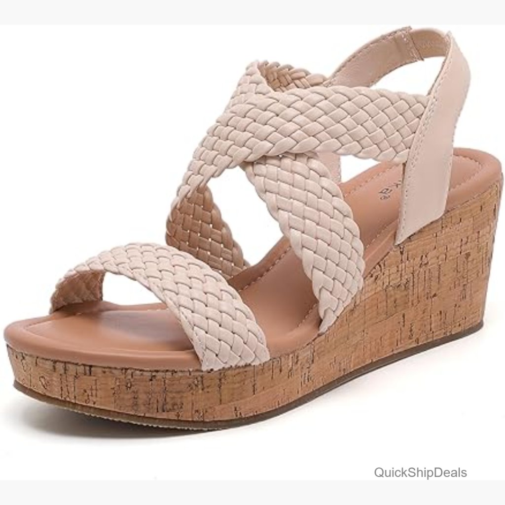 Wide Width Wedge Sandals With Ankle Strap, Faux Leather Upper